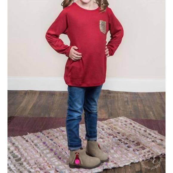 NEW SOUTHERN GRACE girl's sequin patch style long sleeve top in red - Picture 1 of 1
